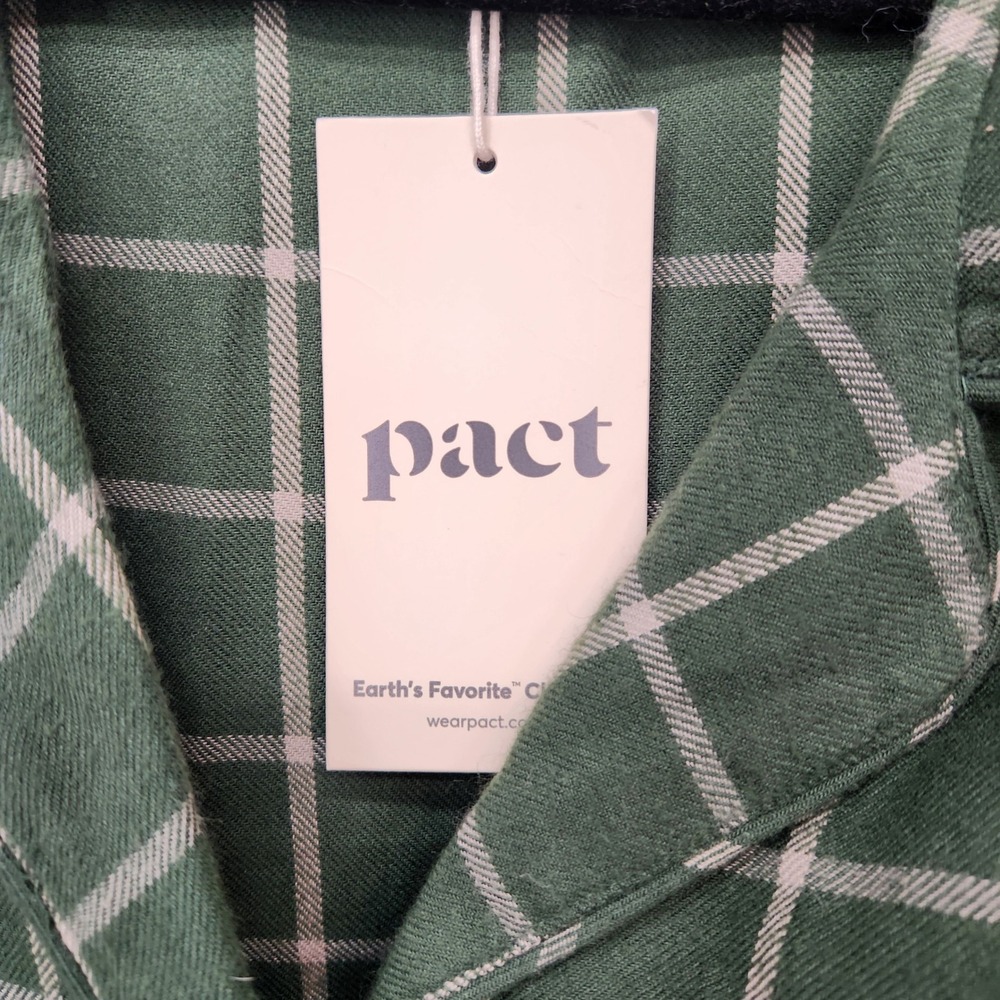 Pact Women's Mountain View Check Flannel Sleep Top Green Plaid Organic Cotton XL - Picture 6 of 9